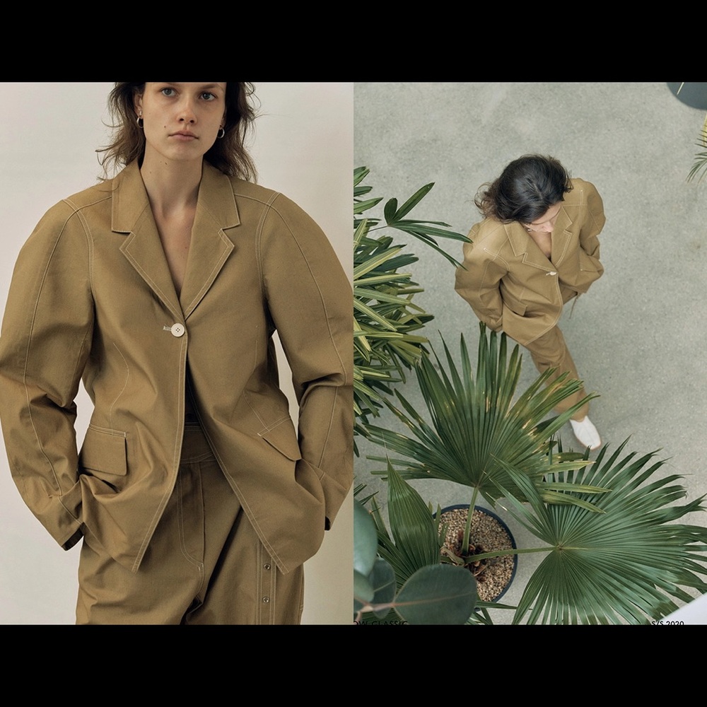 Low Classic stitch-detailed Cotton Blazer Khaki